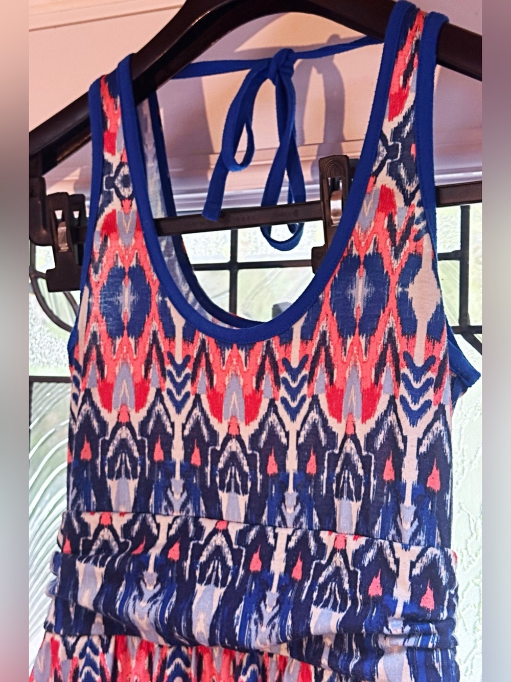 Mountain Hardwear Navy and Coral Geometric Maxi Dress